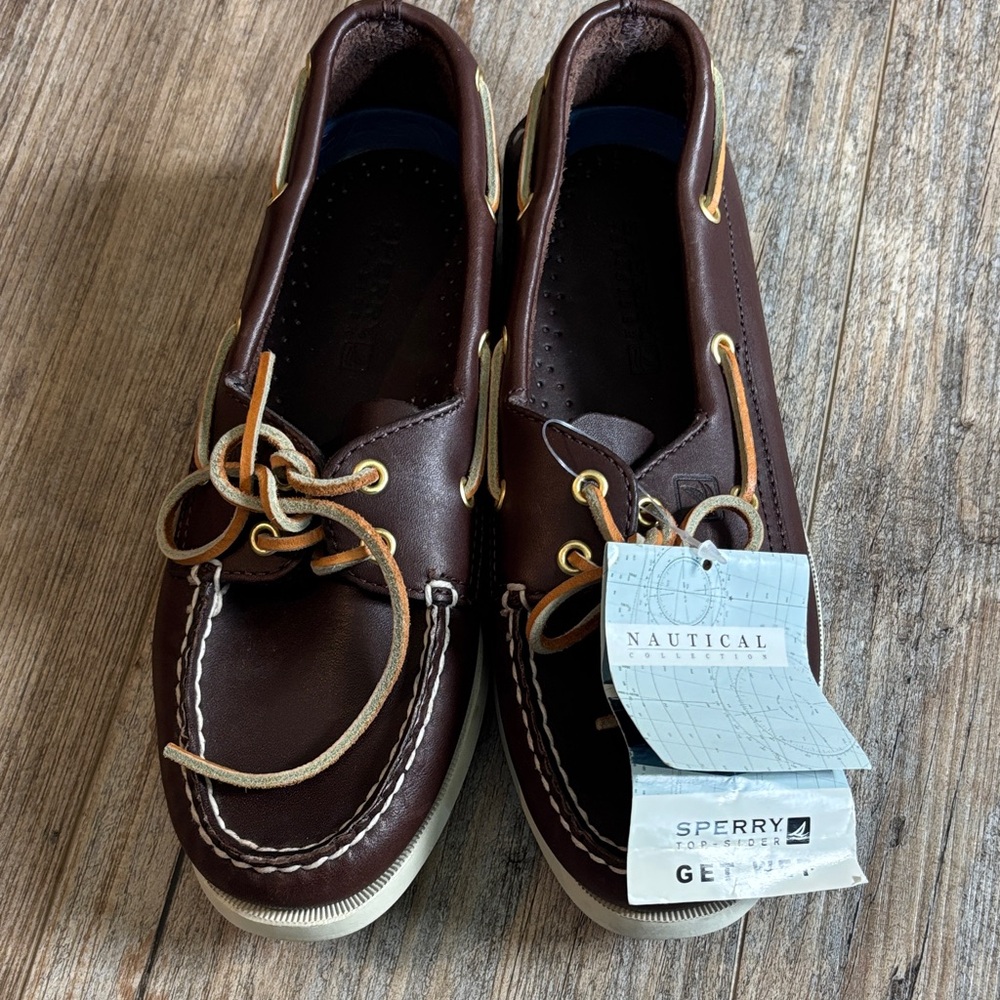 NWT Sperry Men's Dark Brown Leather Boat Shoes Nautical Collection